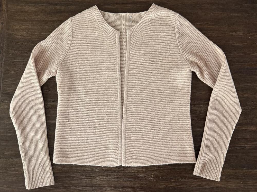 100% Cashmere Cardigan Sweater Womens Small Beige Open Front Pure Collection
